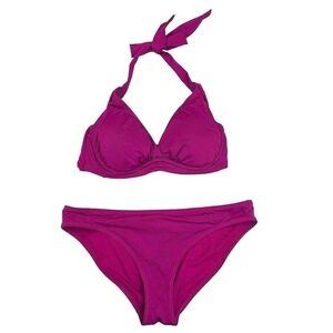 Athleta Women's Purple and Pink Solid Nylon Spandex Bikini Set
